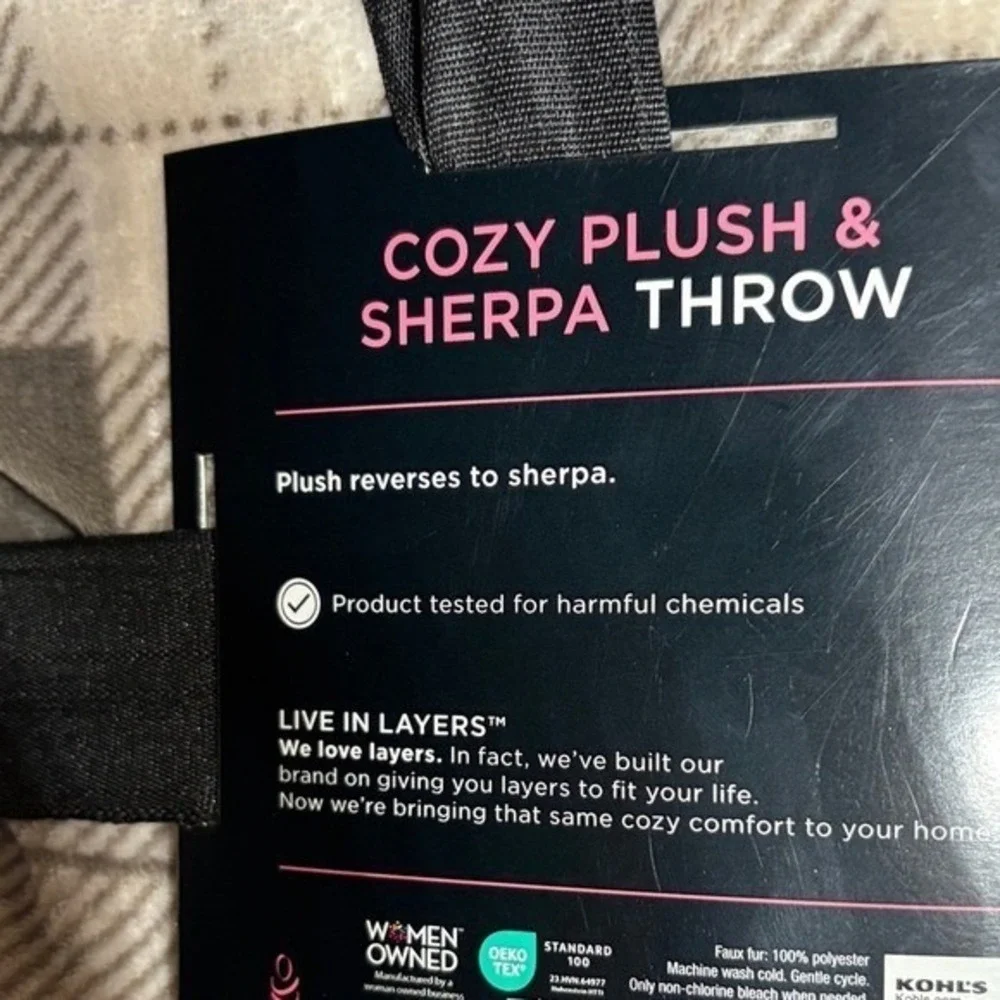 Cuddl Duds Cozy Plush Sherpa Throw Blanket Buffalo Gray Plaid 50